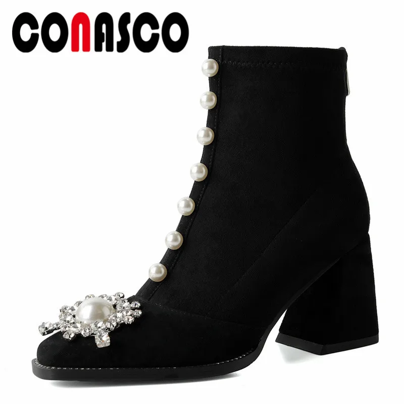 

CONASCO Fashion Retro Women Short Boots Autumn Winter Warm Kid Suede Casual Prom Office High Heels Sweet Brand Shoes Woman