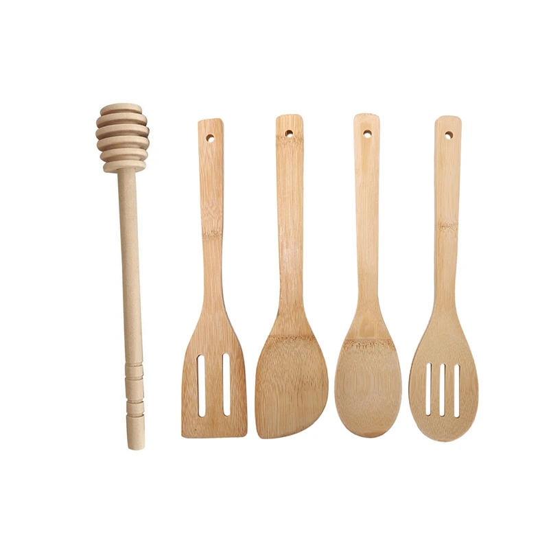 Деревянная ложка для меда с 4 шт Чистый Бамбук твердый Тернер шпатель шлицевая и |