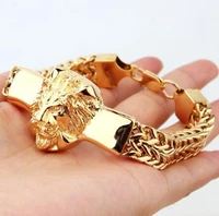 fashion domineering personality golden lion king charm bracelet mens rock punk wristband jewelry gift