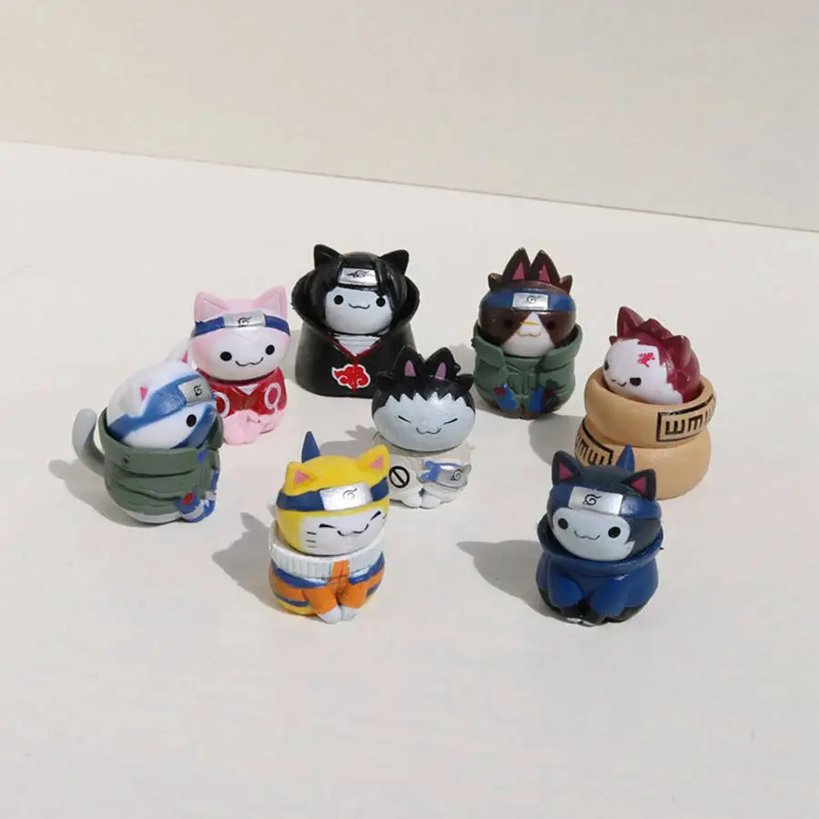 

8PCS/Set Anime Cat NARUTO Figures PVC Q Version Doll Kakashi Gaara Action Figure Room Decoration Kawaii Cartoon Boy Toy Kid Gift