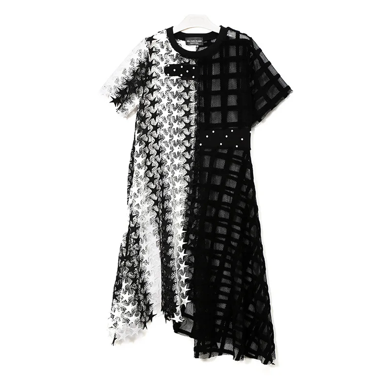 

Chic Star Plaid Patchwork Resses for Women Fashion Elegant Office Lady One Piece Casual Loose Vestidos Female 2021 Summer New