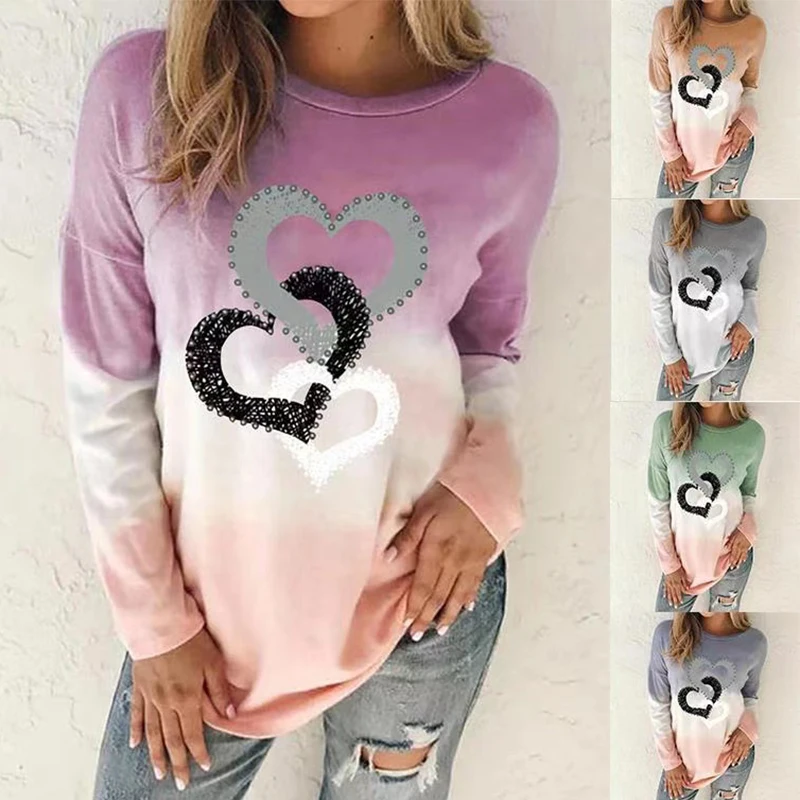 

Autumn and winter Urban Leisure European and American Fashion Peach Heart Print Autumn and Winter Women's Sweater Exotic
