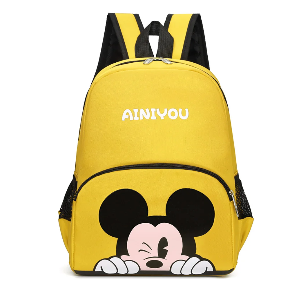 2021 New Disney Solid Color Children's School Bag Red Yellow Blue Pink Kindergarten Cute Cartoon Mickey Mouse Pattern Backpack