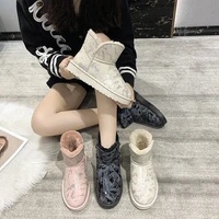 brand snow boots womens 2021 winter fashion short tube korean flat bottom thickened plus velvet warm graffiti shoes for women