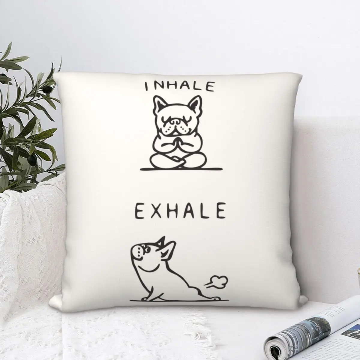 

Inhale Exhale Frenchie Square Pillowcase Cushion Cover funny Zipper Home Decorative Polyester Throw Pillow Case for Sofa Seater