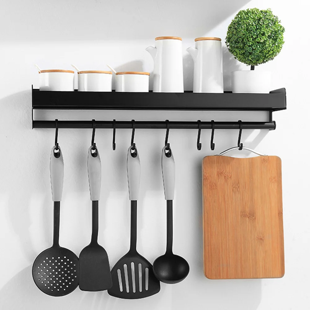 

Kitchen shelf Organizer Wall Mounted Spice Storage Racks Aluminum Utensil Hanger Hook Home Storage Organization Accessories