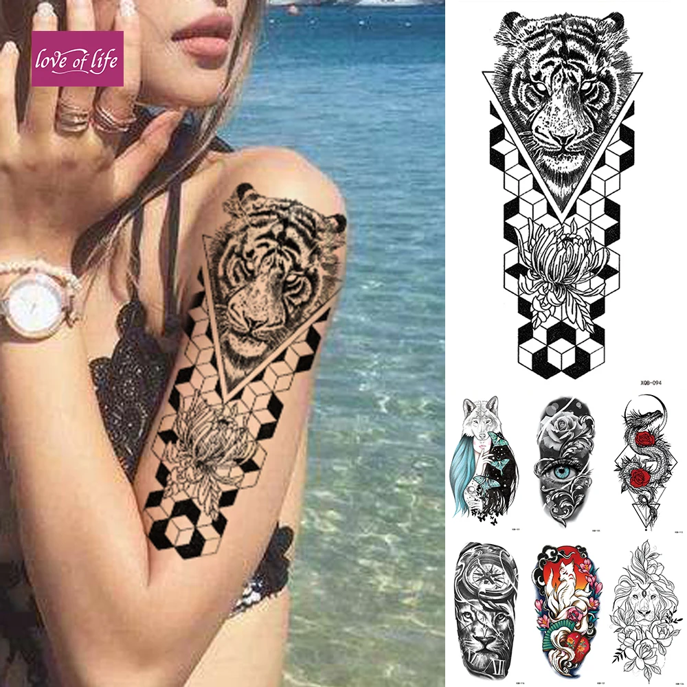 1 шт. временные татуировки с геометрическим тигром тату изображением волка и