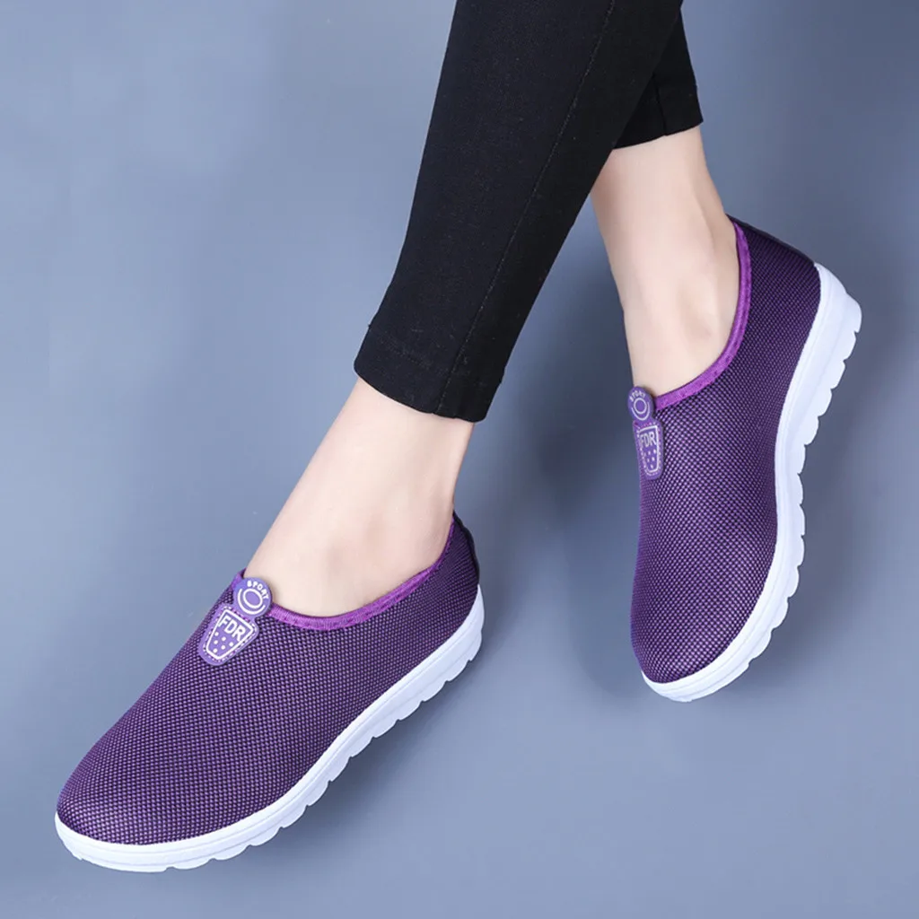 Women's Vulcanized Shoes Solid Slip On Flats Casual Sport Walking Sneakers Loafers Soft Cotton Walking Knitting Sneaker Shoes #