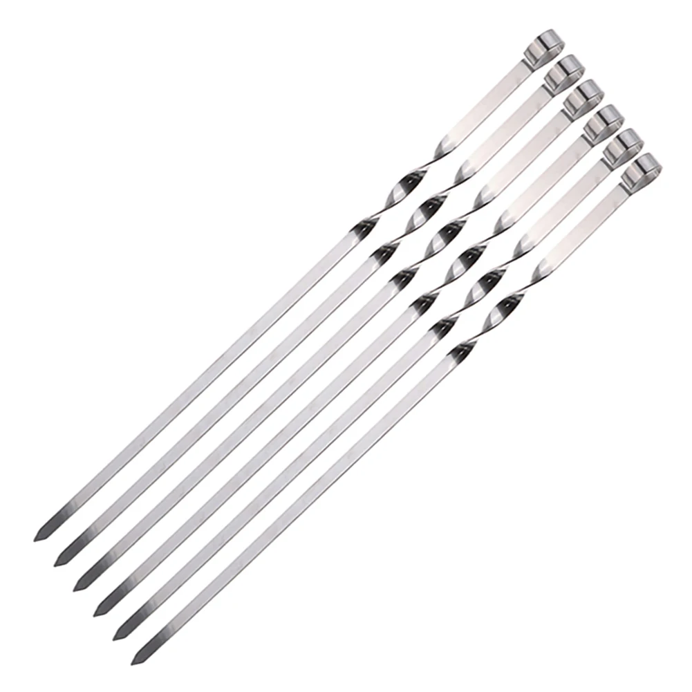 

6Pcs Flat Stainless Steel Barbecue Skewers BBQ Needle Stick For Outdoor Roast Meat Fish Flour Food Camping Picnic Cooking Tools