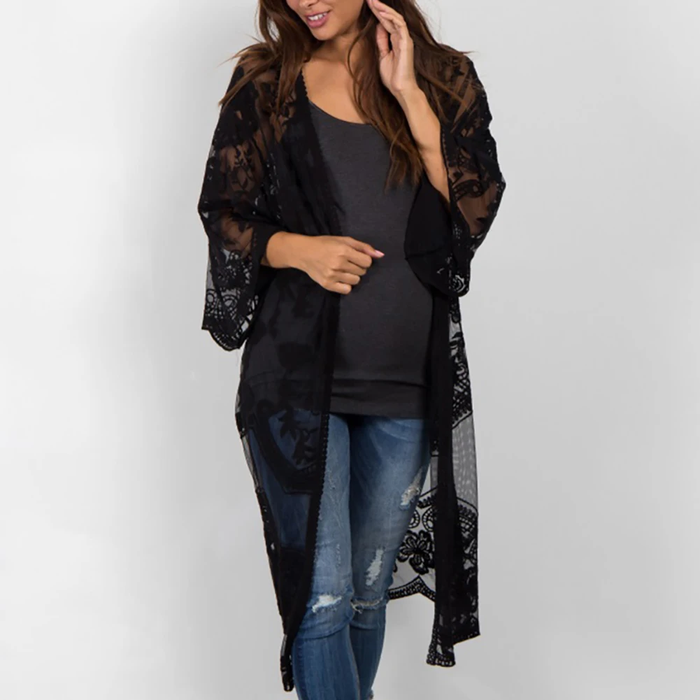 Bsubseach женское Сетчатое кружевное пляжное кимоно кардиган Открытый спереди