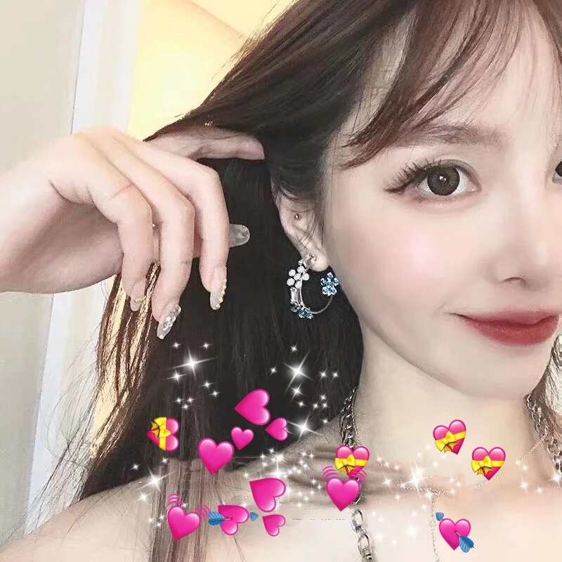 Женские блестящие серьги кольца с голубым цветком и кристаллами в Корейском