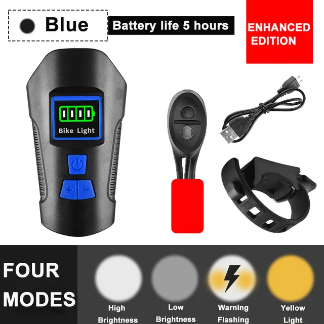 Enhanced Blue 3 в 1 светильник для горного велосипеда с зарядкой от usb, велосипедный передний светильник, светильник-вспышка на руль, велосипедный головной светильник, измеритель скорости, ЖК-экран - Цвет: Enhanced Blue