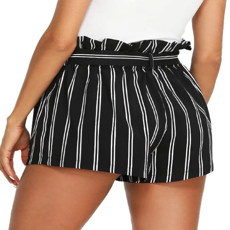 

High Waist Pants Casual Elasticated Waist Stripe Summer Beach Shorts With Pockets For Women