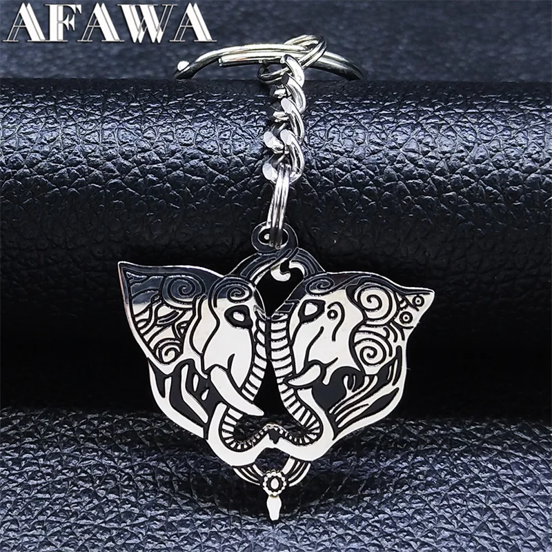 

2022 Stainless Steel Viking Amulet Couple Elephant Keychain Silver Color Animal Keyring Jewelry anneau porte clef K3676S02