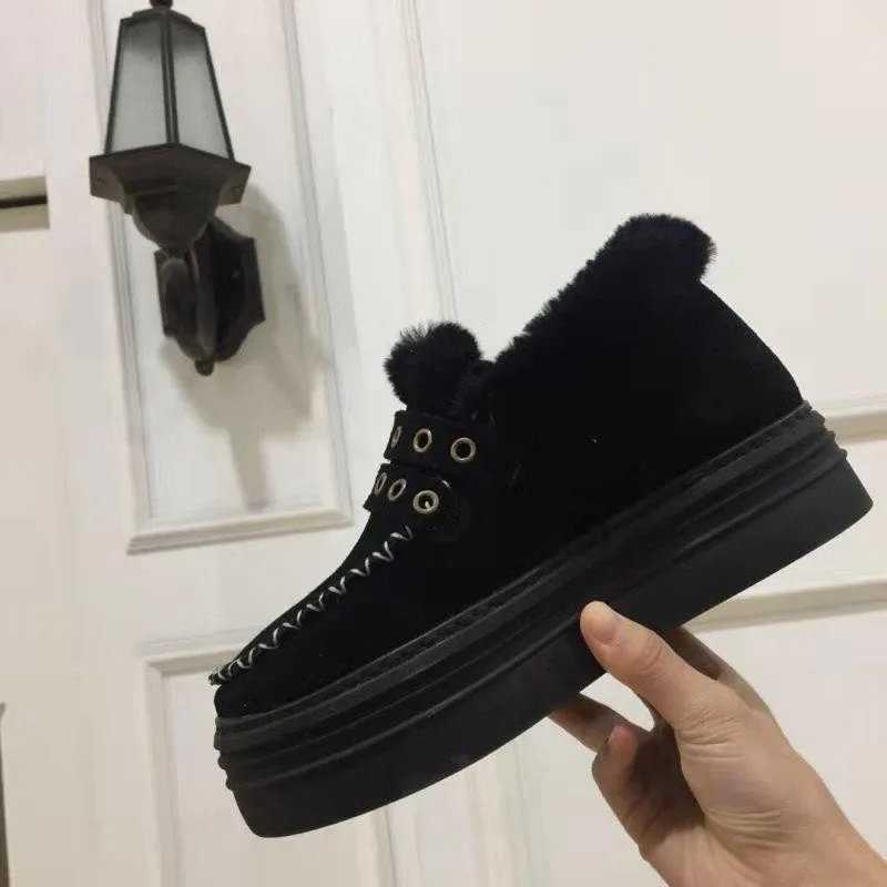 На каблуке слипоны пушистый лифт Flatform батильоны тепло Зимние снегоступы сапоги для женщин женские ботильоны обувь платформе Harajuku Muffin австралиец мода женская китайский женский короткая