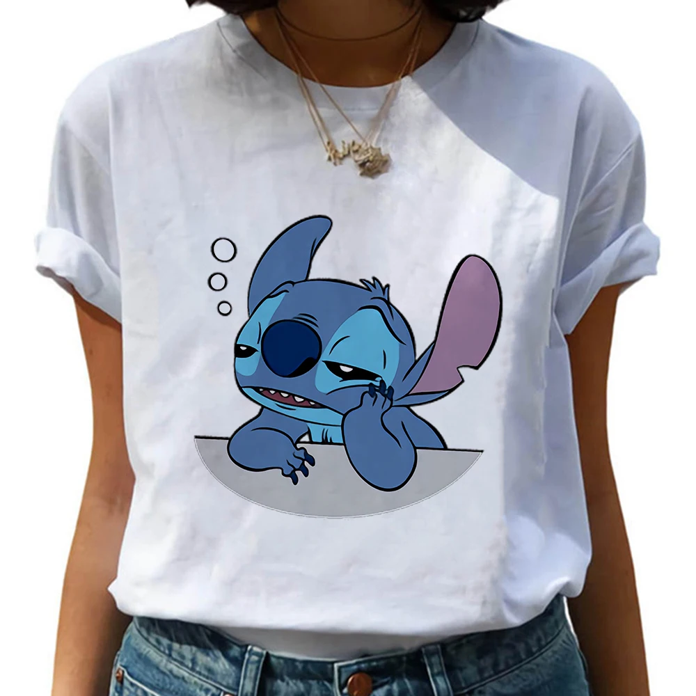 

Disney Women T Shirt Hot Selling O-neck T-shirt Angel kiss Stitch Printed Short Sleeve Animation Couple Outfit Romantic Tshirt