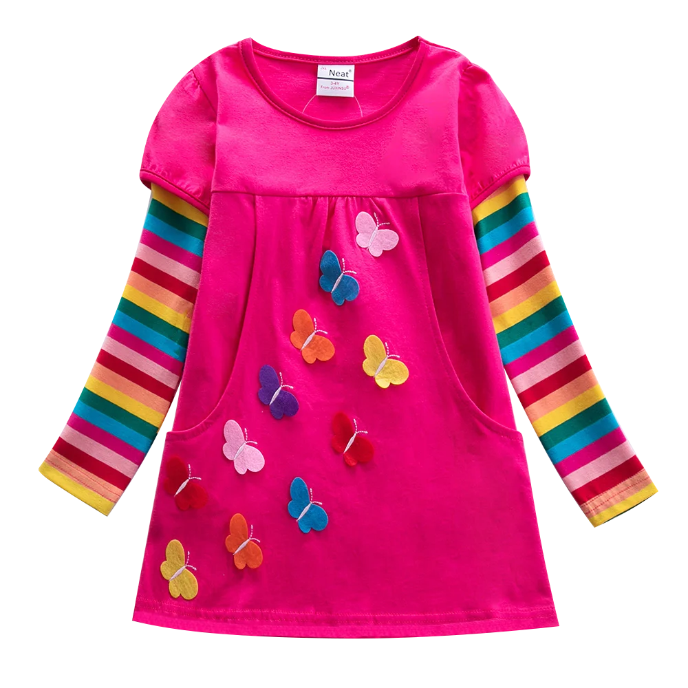 Платье с длинными рукавами и вышивкой бабочки для девочек осеннее Новое Стильное