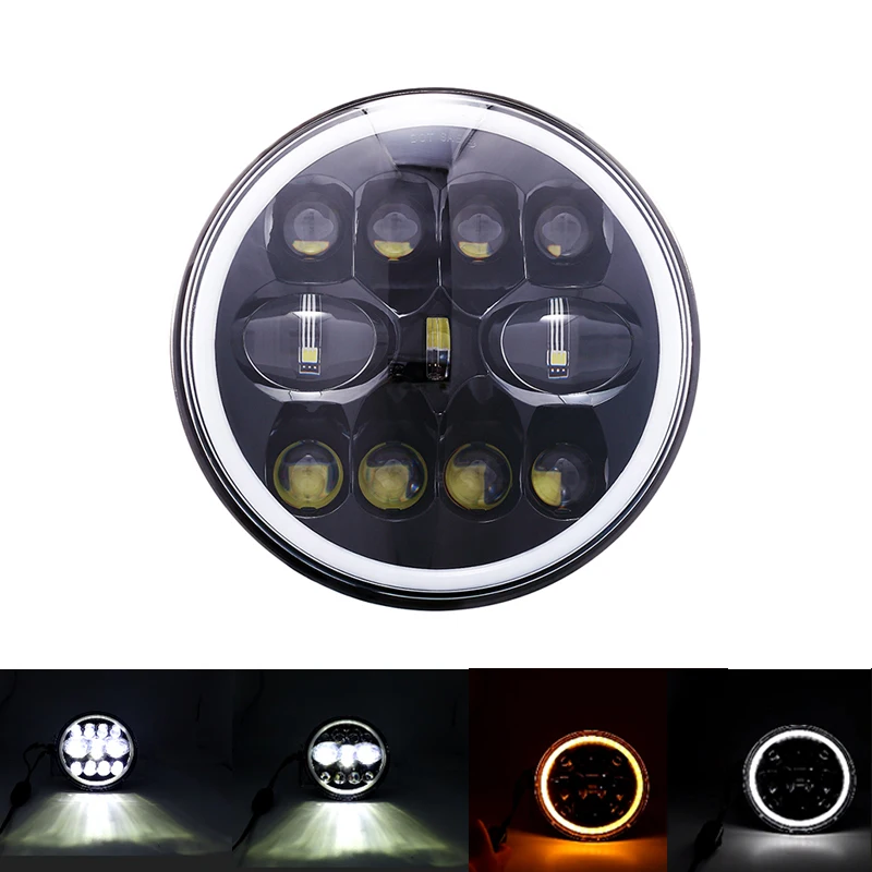 H-1pcs Headlight DOT EMARK 7 дюймов светодиодный налобный светильник s с Halo Ring поворотник светильник налобный фонарь для Jeep Wrangler Lada Niva Land Rover Defender Hummer - Цвет: H-1pcs Headlight