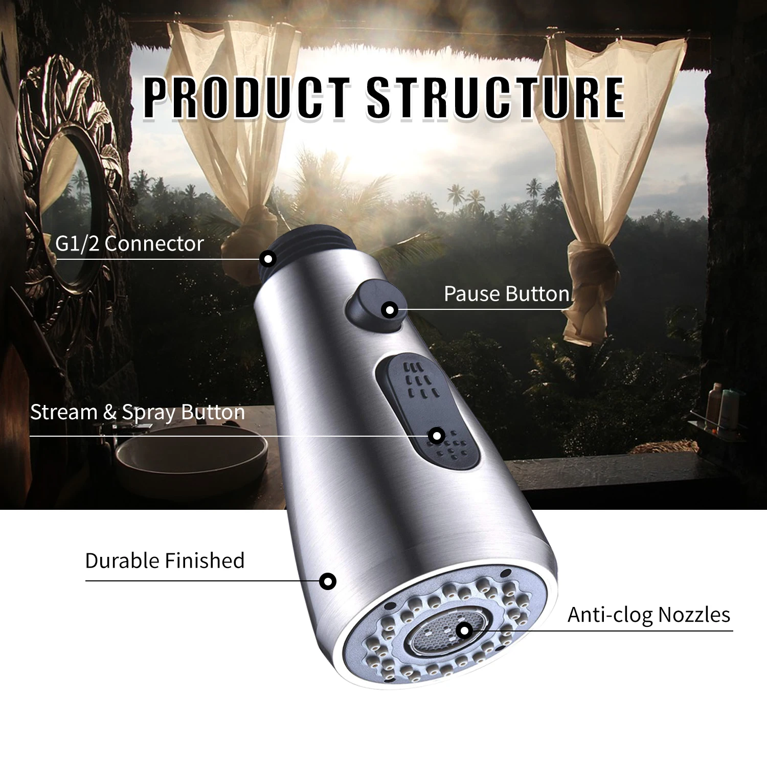 Смеситель с распылителем для раковины 3 функции Сменная головка крана