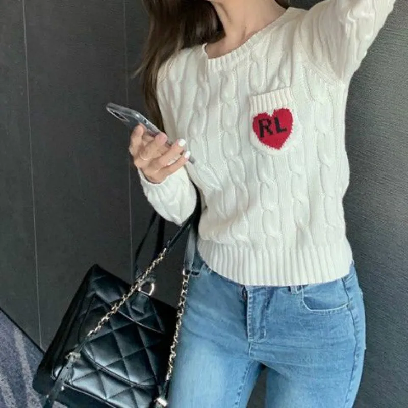 

Women Winter Fall Fashion Sweater Knitted Long Sleeve Jumper Warmth Pattern Pullover Korean Ladies Preppy Sweet Tops