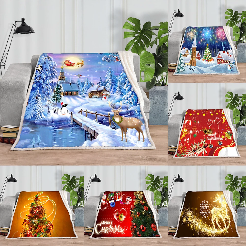 

Christmas Series Blanket Cartoon Print Santa Claus Elk Warmth and Soft Throw Blanket Home Decoration Blanket for Beds and Sofa