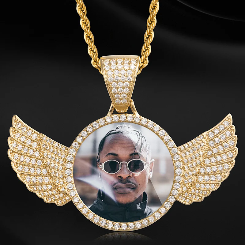 

Photo memory other wing photo frame medal solid color solid pendant hip hop jewelry necklace