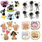 Для переноса утюгом комплект с рисунком кошки медведя термочувствительного патчи Применение одного полоски на одежде гладильная печати на ткани для одежды, топы