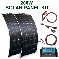 100w 200w flexible solar panel with 10a20a solar regulator cable for 12v battery charger home roof