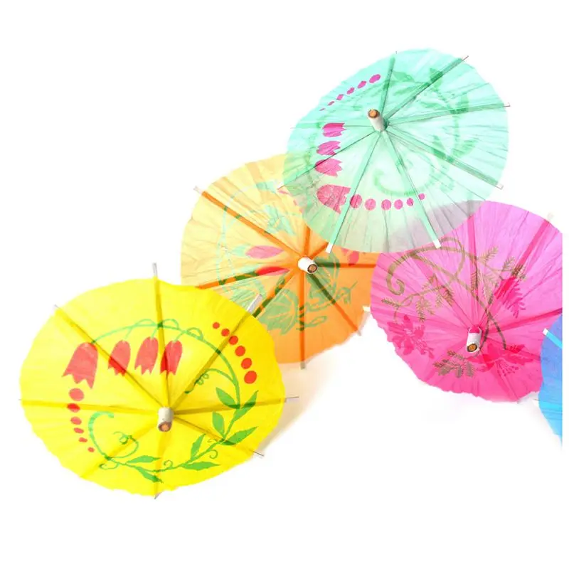 100 Смешанные бумажные Коктейльные зонтики для вечерние аксессуары тропических
