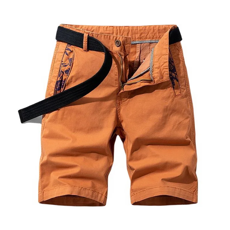 Men's Workwear Casual Shorts Cargo Cotton Five-Point Pants Multi-Pocket Tactical Short Straight Mid-Waist No Belt