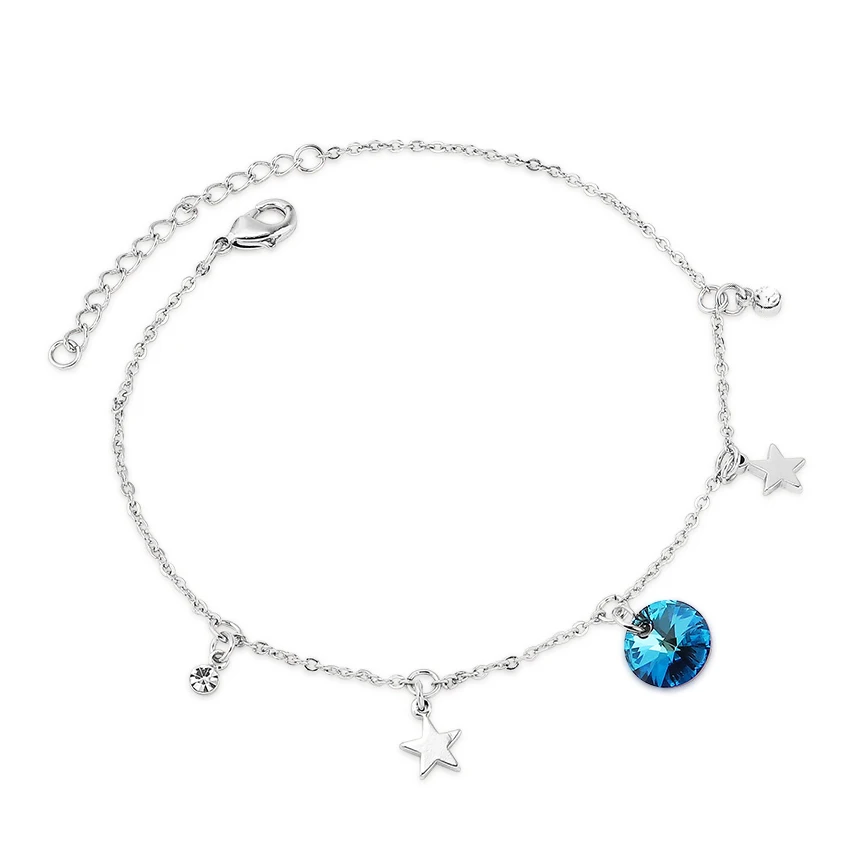 C-1 Блестящий Кристалл от Swarovski сердце Шарм Браслеты для женщин Серебряный цвет цепи браслеты и браслеты Pulseira свадебный подарок - Окраска металла: C-1