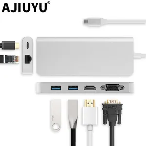 USB-концентратор AJIUYU, док-станция типа C Thunderblt 3, мультипортовый конвертер HDMI VGA RJ45, USB 3,0 PD, разветвитель, аксессуары, карта