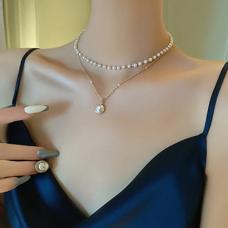 

Spring and summer pearl necklace fashion contracted temperament choker personality design double-layer pearl clavicle chain