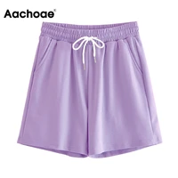 aachoae summer pure casual shorts women drawstring loose sports shorts female home style lady bottoms pantalones de mujer