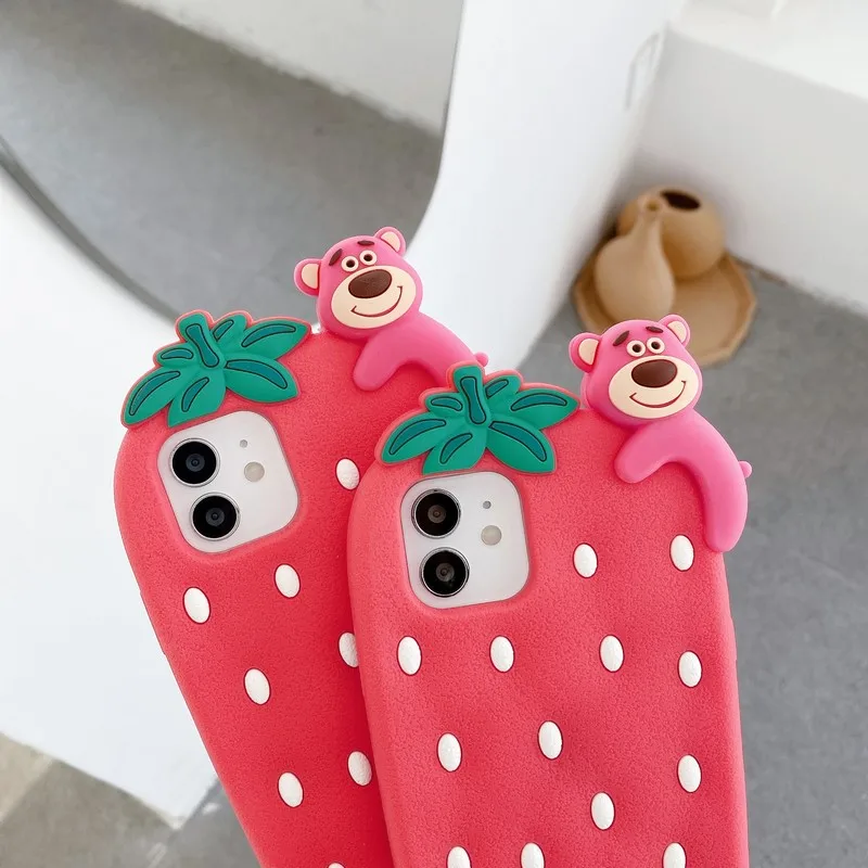 

Strawberry Peeping Soft Gum Barbie Bear Case For iphone 12 mini X Xr XS 11 pro Max 7 8 plus Back cover