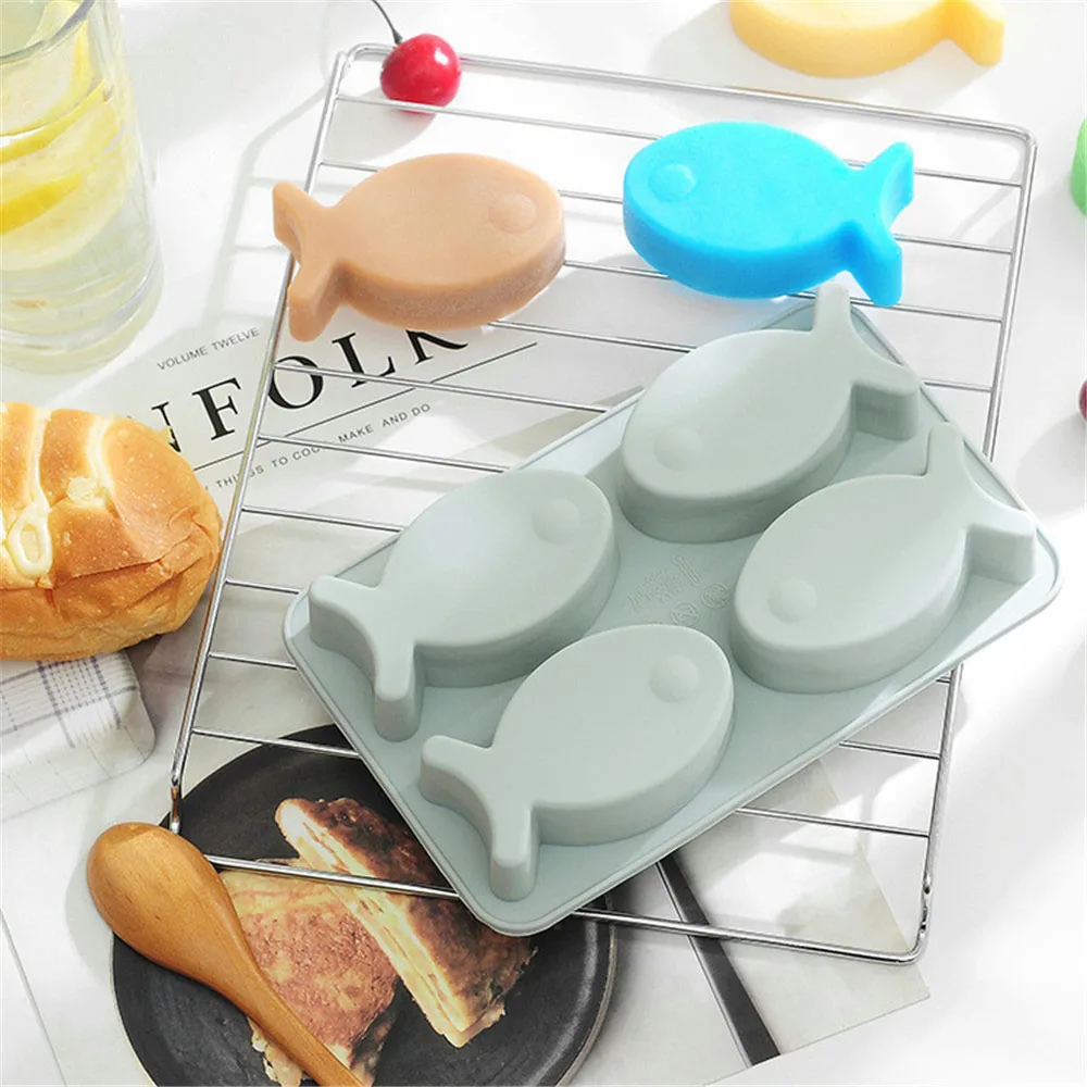 С мультяшной рыбкой Шоколадный силиконовые формы Fondant (сахарная) пресс-формы для