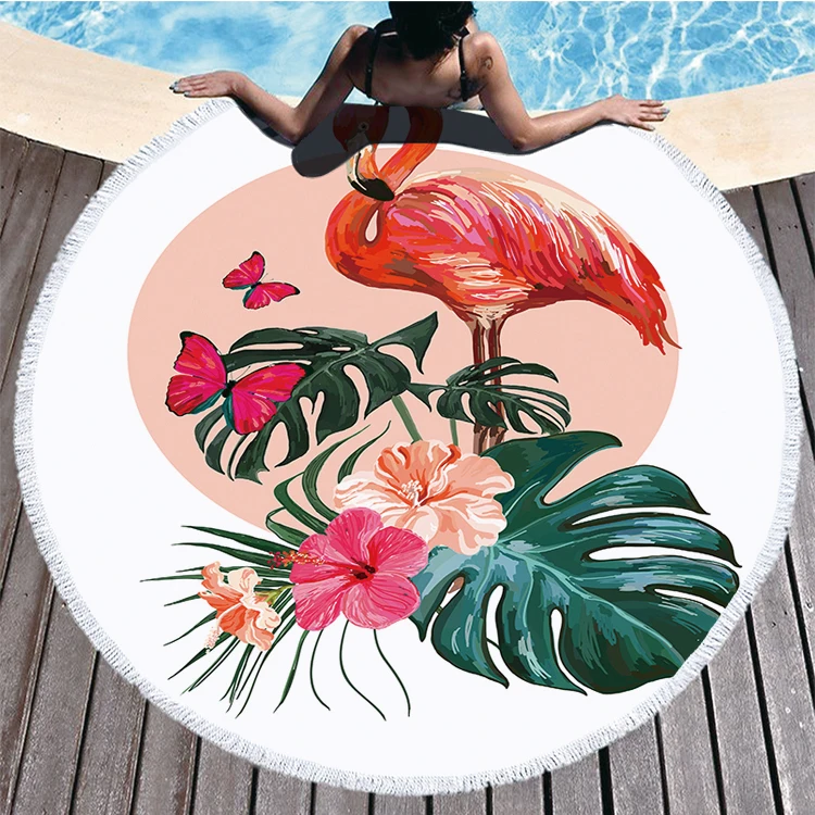 Popular Flamingo Series Summer Beach Towel Tropical Leaf Soft bath towel Pink Round Mat Outdoor Swimming 150cm Large Gift |