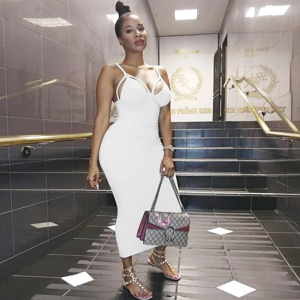 Summer 2019 Hot Sexy Night Club Fashion Ladies Women Compression Dress Solid Sleeveless V-neck Maxi Vestido | Тематическая одежда
