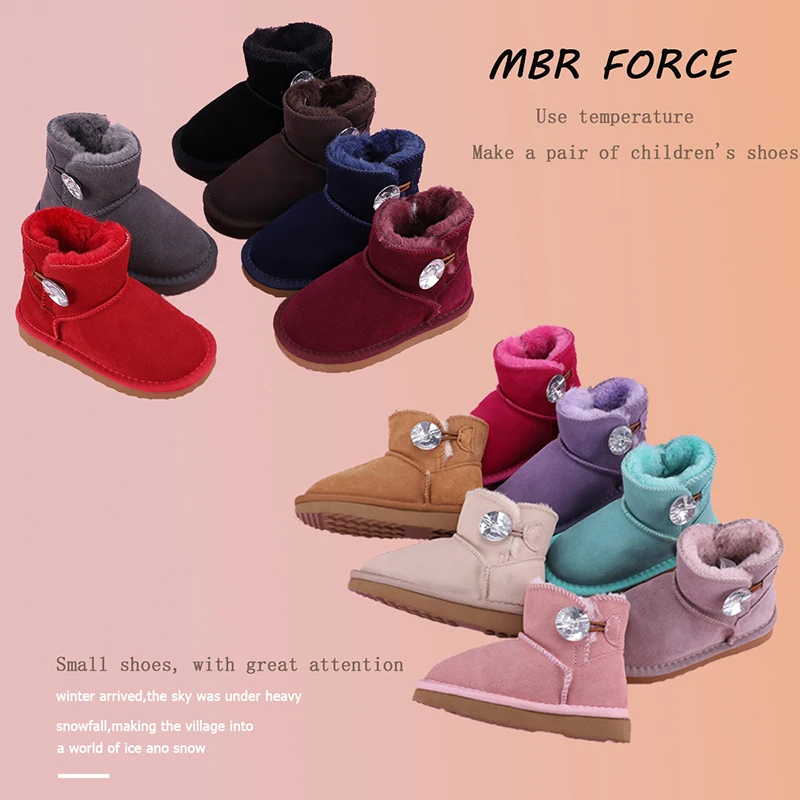 MBR FORCE/Классические однотонные детские зимние ботинки высокого качества Кожаные