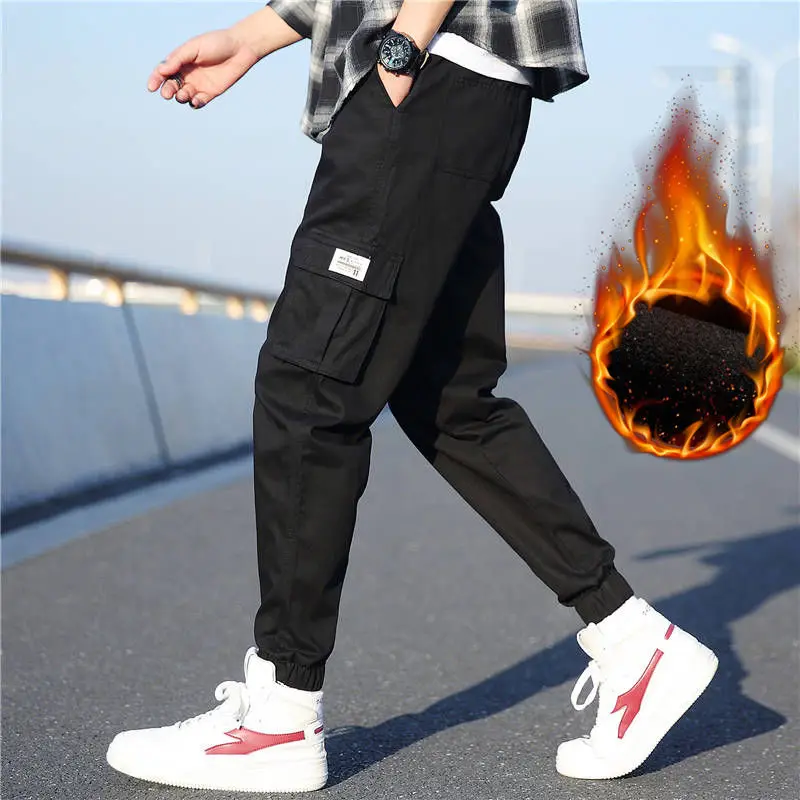 Новые Осенние карманы брюки карго мужские теплые Лоскутные Повседневные