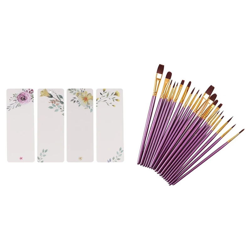 

40Pcs DIY Creative Retro Flower Bookmark Book Mark With 20Pcs Paint Brush Set Artist Paint Brushes