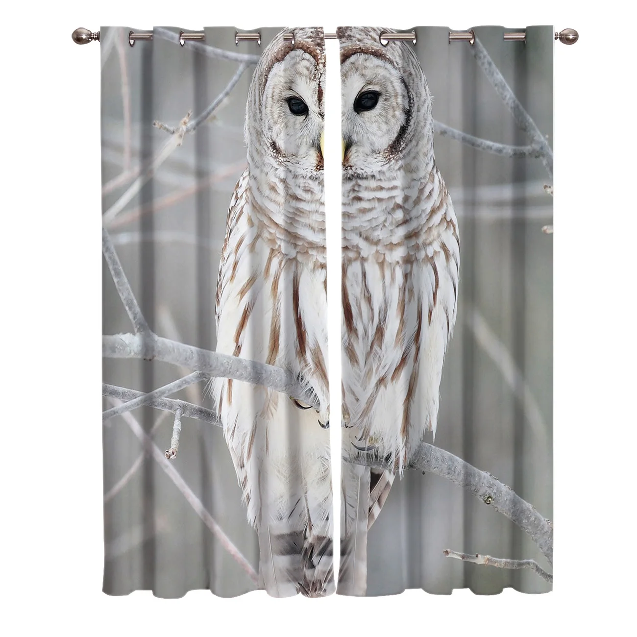 Занавески на ветки с изображением совы зиму серые занавески для кухни комнатное