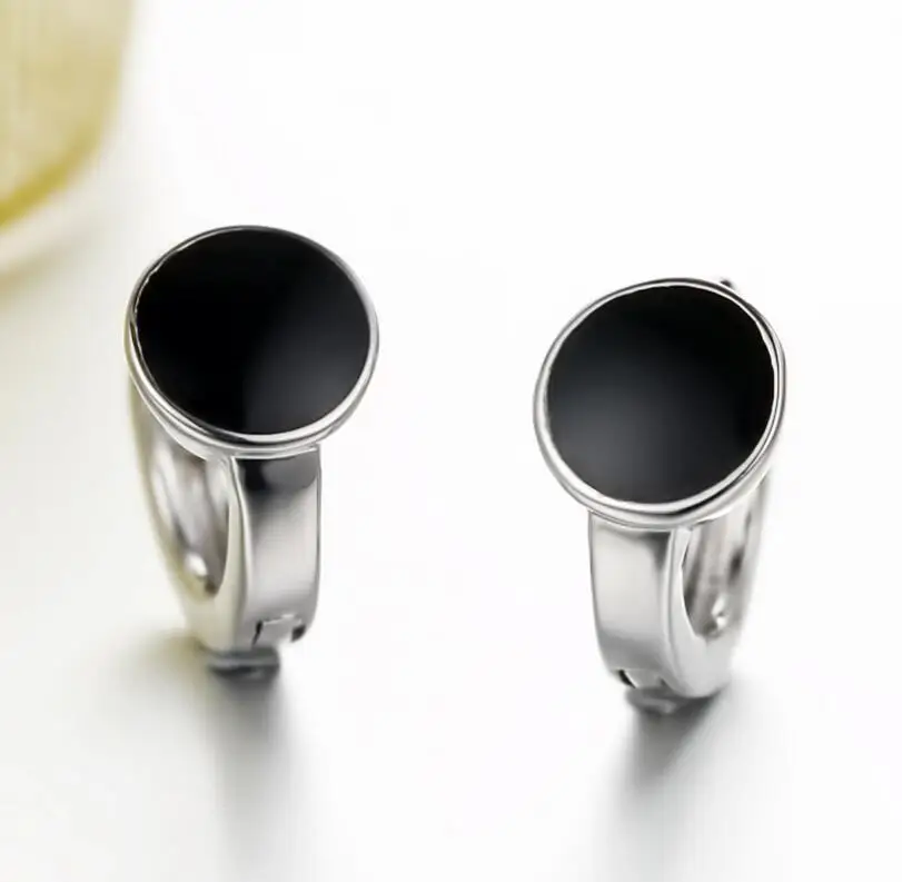 925 стерлингового серебра с уникальным дизайном черный круглый виниловый серьги в