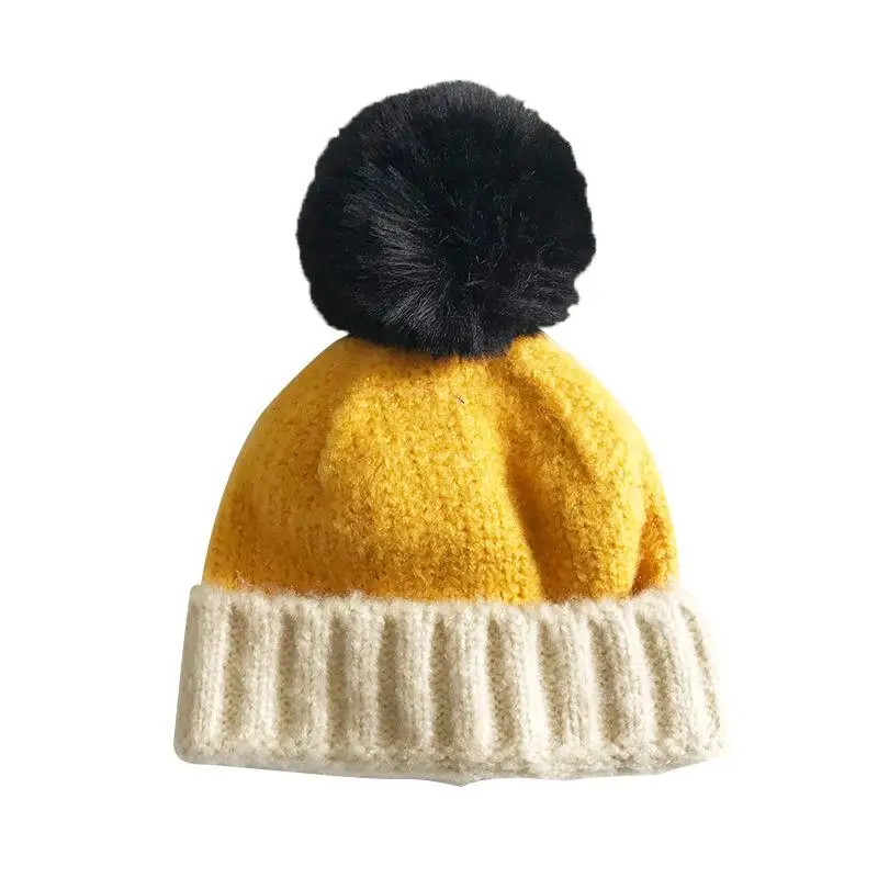 

New Autumn Winter Baby Kids Knitted Hat Candy Color Caps Wool Ball Children Knitted Beanies Girls Hats