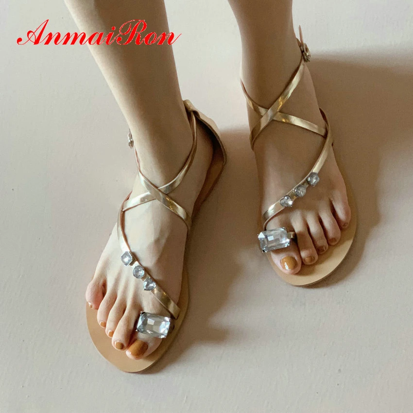 ANMAIRON Microfiber Gladiator Casual Women Sandals Buckle Strap 2020 Summer Shoes Woman Crystal Flat with Platform Sandals 34-40 women bohemia colorful summer gladiator flat ankle strap sandals shoes lady casual sandals shoes platform sandals