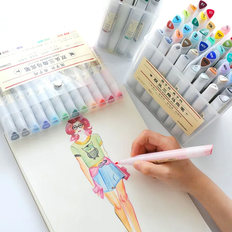 12 Colour Both Head Triangle Oiliness Marker Pen Student Marc Arts Painting For Animation Manga | Канцтовары для офиса и дома