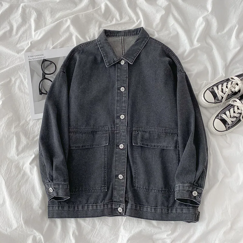 

Loose Casual All Match Denim Women Jackets Winter New 2021 Turn-Down Collar Long-Sleeved Pockets Female Outwear Coats Tops