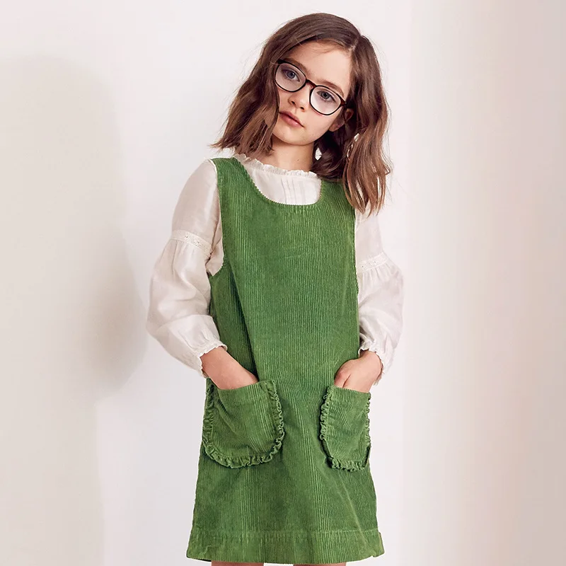Little maven/вельветовое платье с кружевными карманами для маленьких девочек от 2 до 7 лет коллекция года, Осеннее нарядное элегантное платье для маленьких девочек осенняя одежда