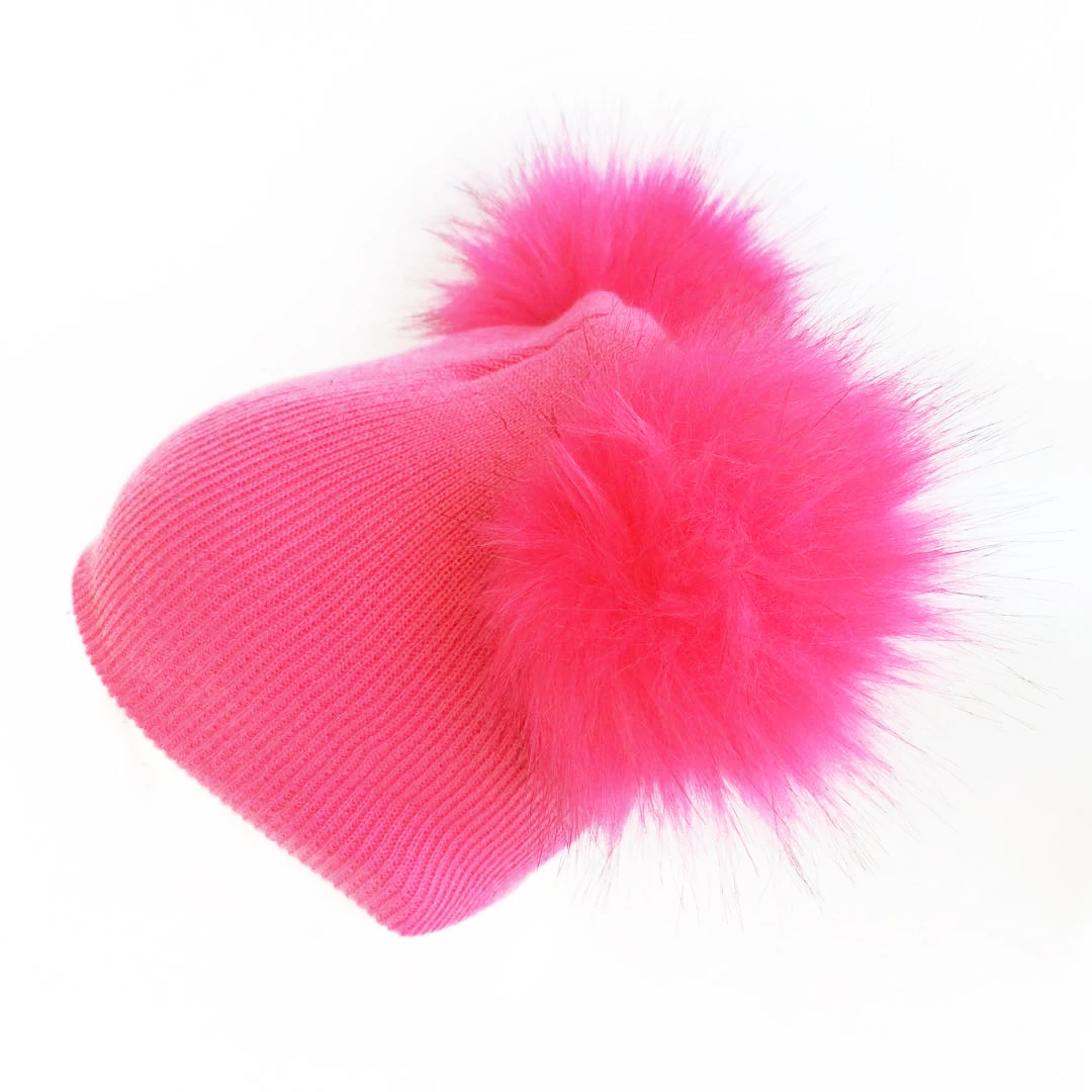 Шапка-ушанка детская зимняя шапка из искусственного меха с двумя помпонами для