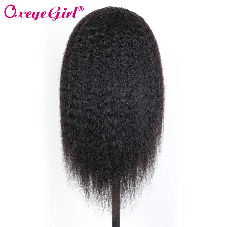 Oxeyegirl 13x4 Синтетические волосы на кружеве человеческих волос парики для чернокожих Для женщин яки кудрявый прямой парик Малазийские Волосы Remy человеческие Синтетические волосы на кружеве парик
